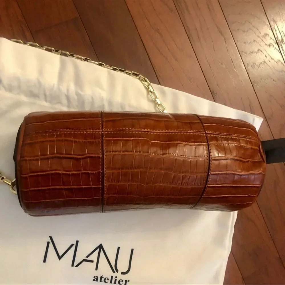 Manu Atelier Shoulder Bag  Brown Leather Gold-Tone Hardware ChainLink wide strap